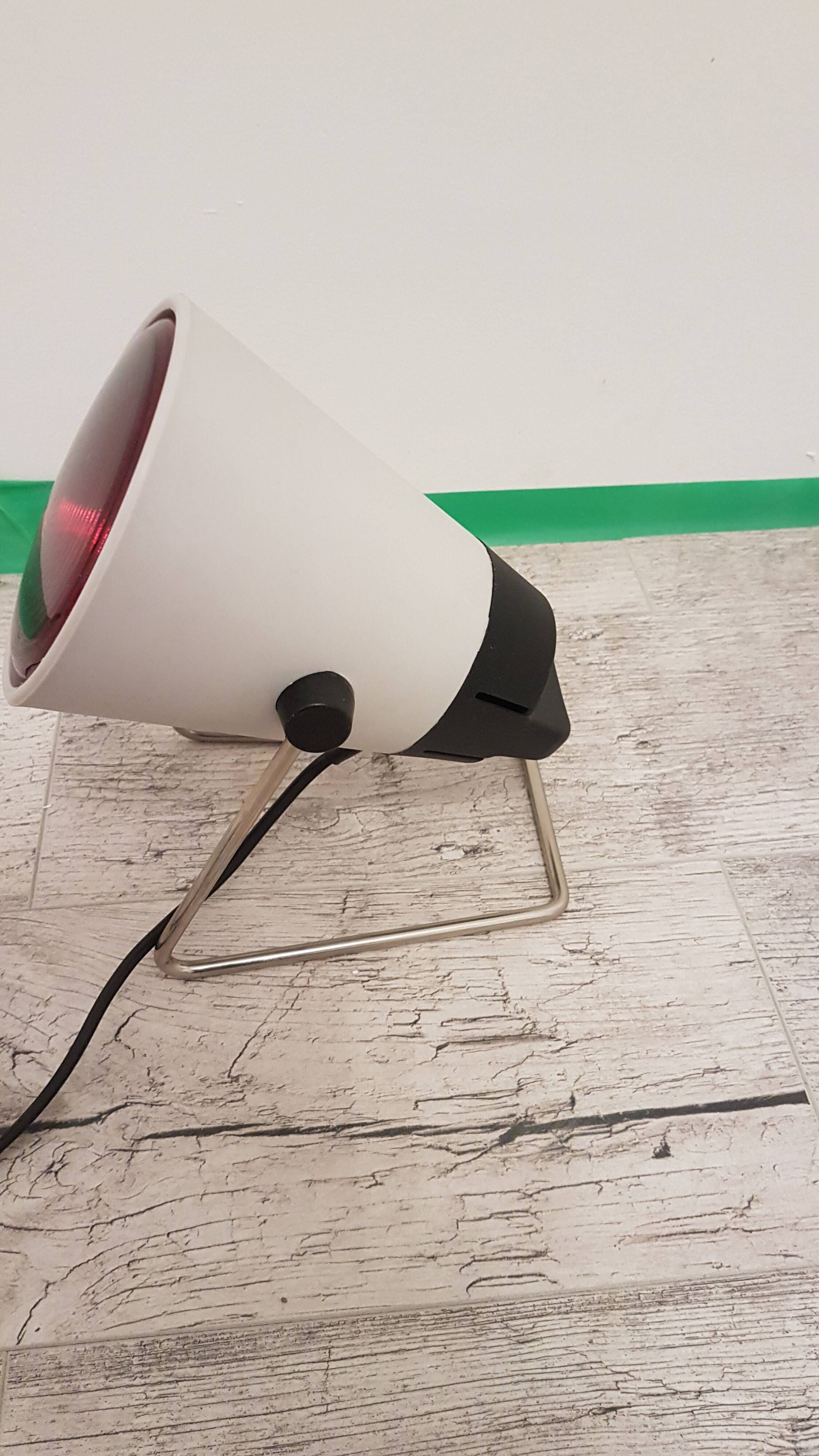 Space Age desk lamp, white metal, chrome-plated steel, red glass, Germany,
