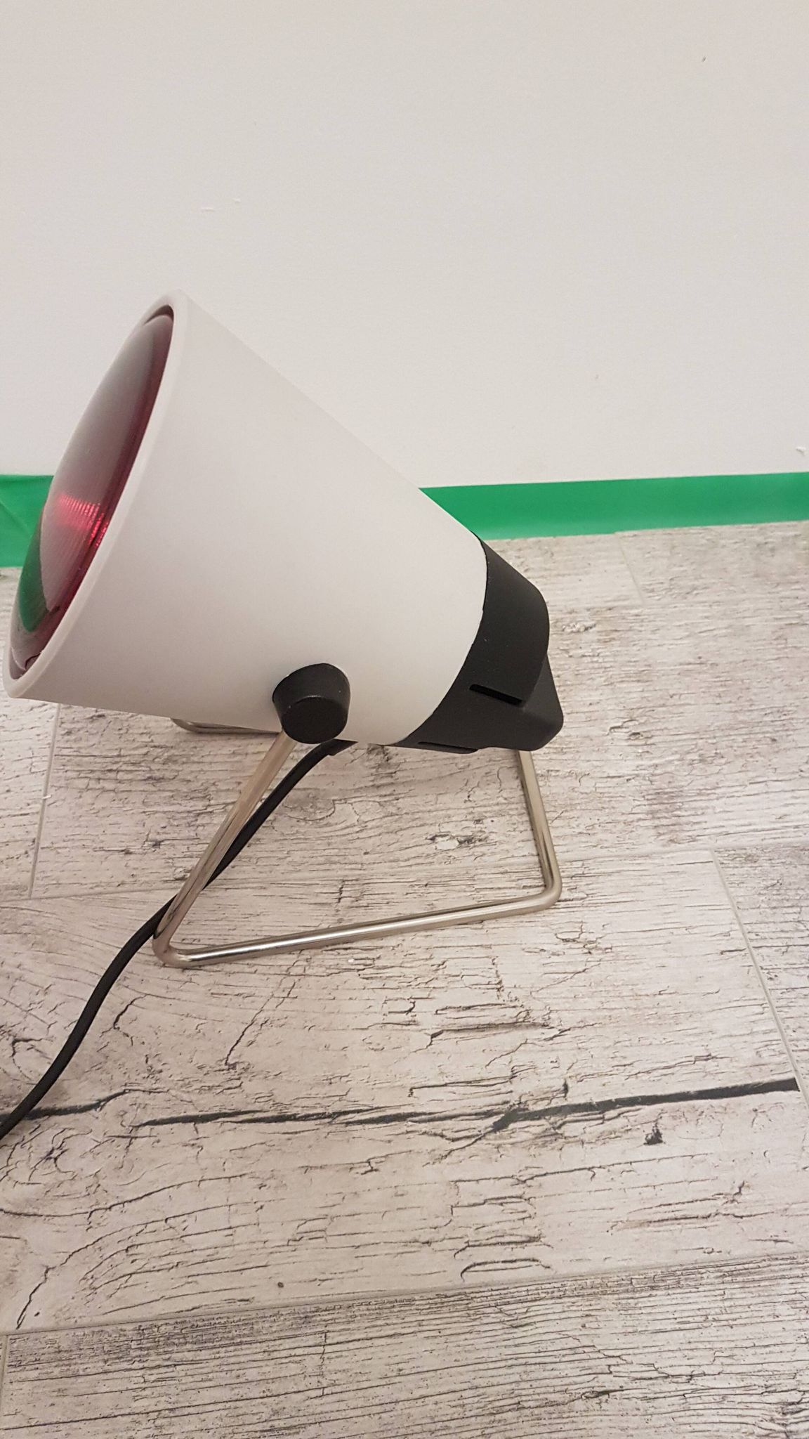Space Age desk lamp, white metal, chrome-plated steel, red glass, Germany,