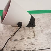 Space Age desk lamp, white metal, chrome-plated steel, red glass, Germany,
