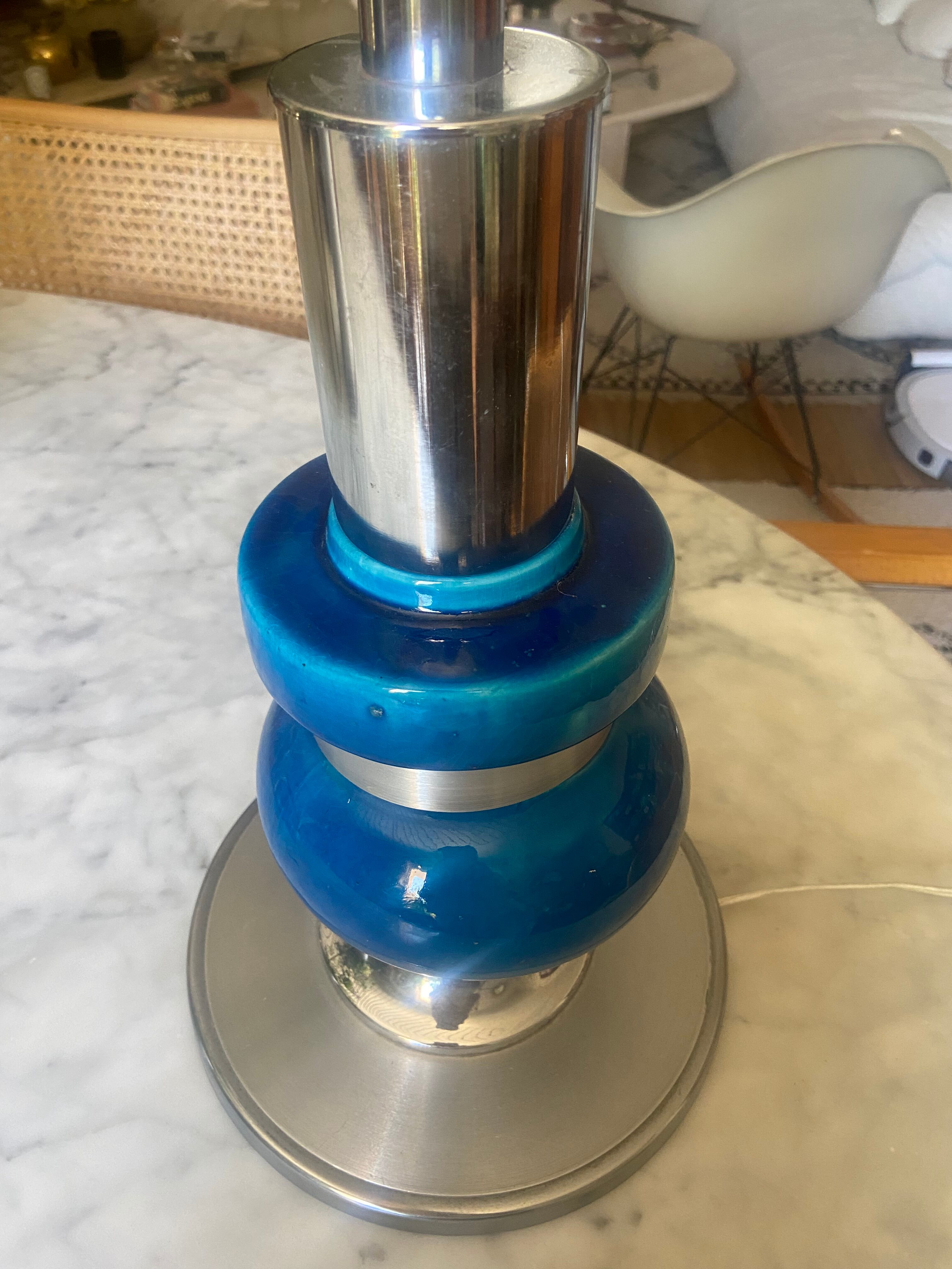 Lamp foot in ceramic and chrome 70s
