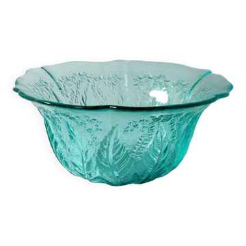 Bol à fruits en verre teal vintage : Pukeberg Suède, style mid-century modern
