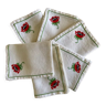 Set of 6 hand-embroidered poppy towels - 45x48 cm- linen