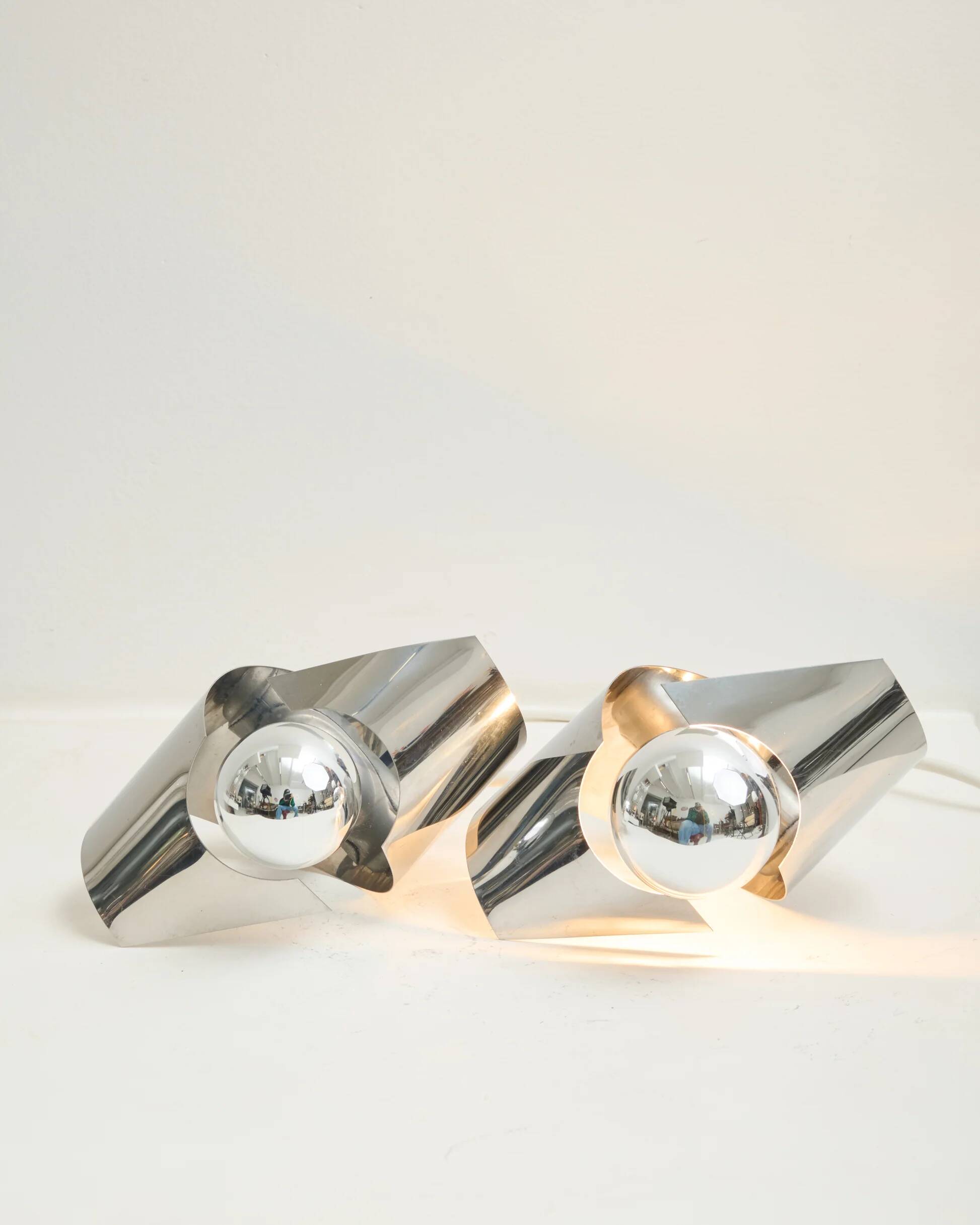 Pair of chrome wall lights, Space Age, 1970-1980