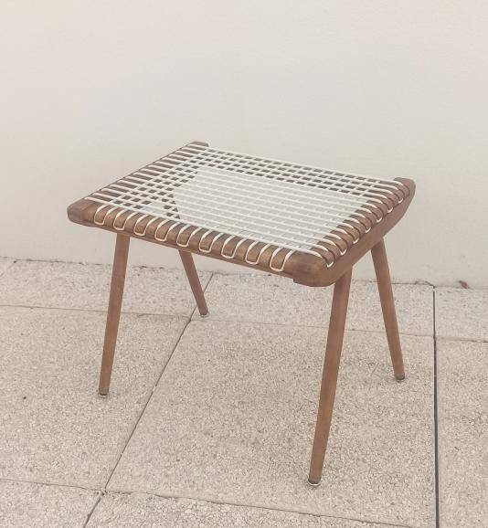 Footrest Georges Tigien, from the 60s. Light teak structure