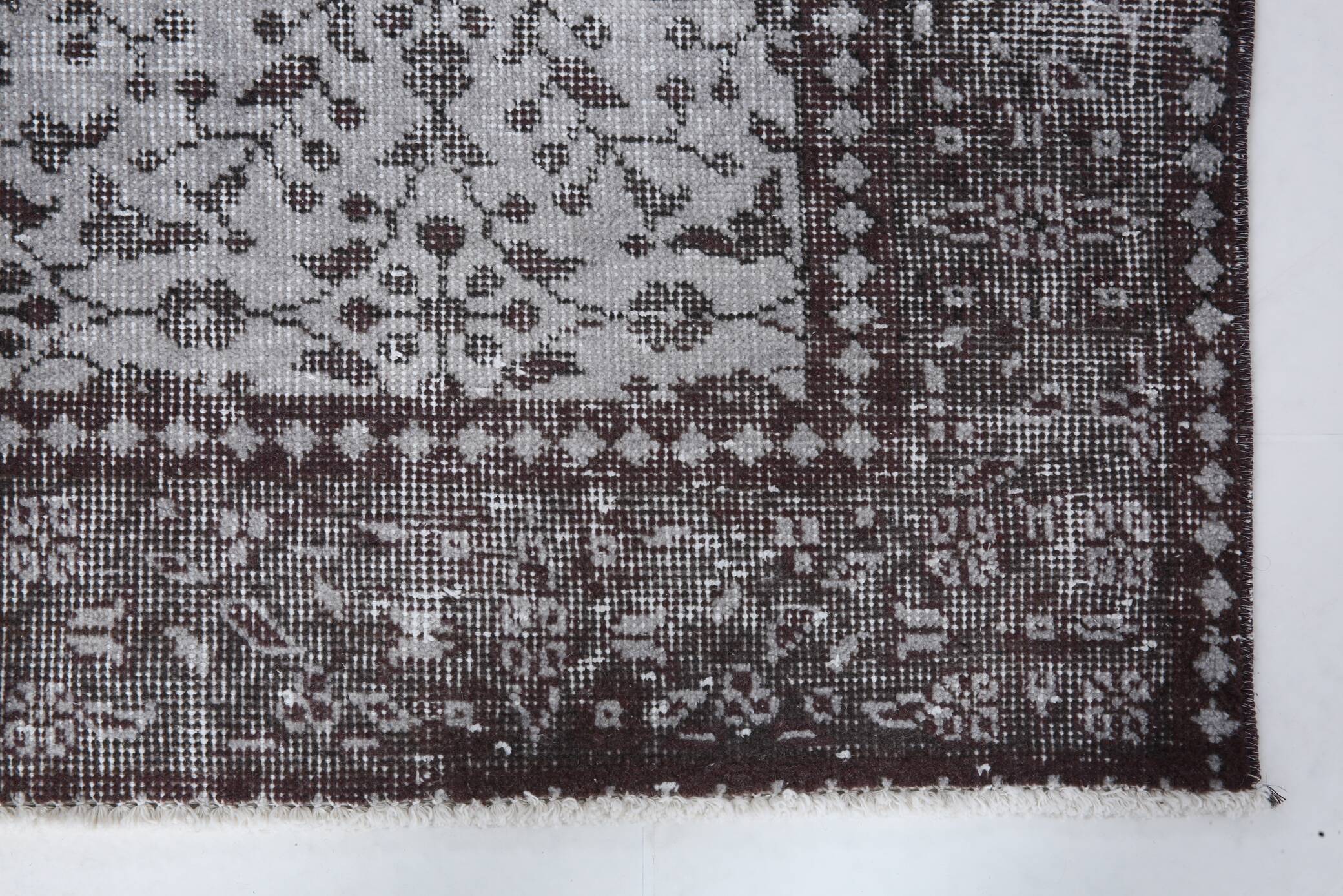 4x7 Turkish Floral Gray & Black Vintage Rug, 124x208Cm