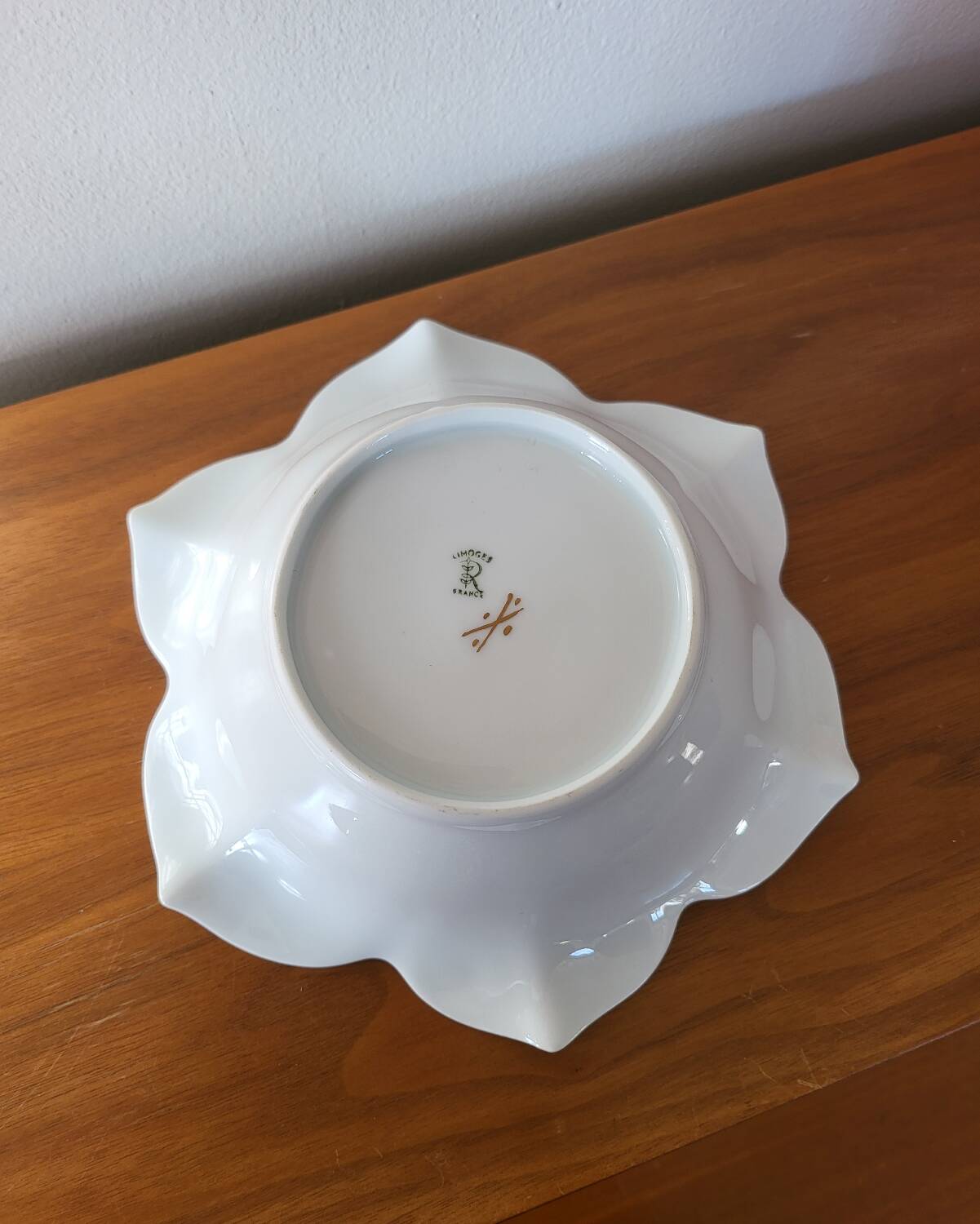 White and Gold Limoges Porcelain Bowl