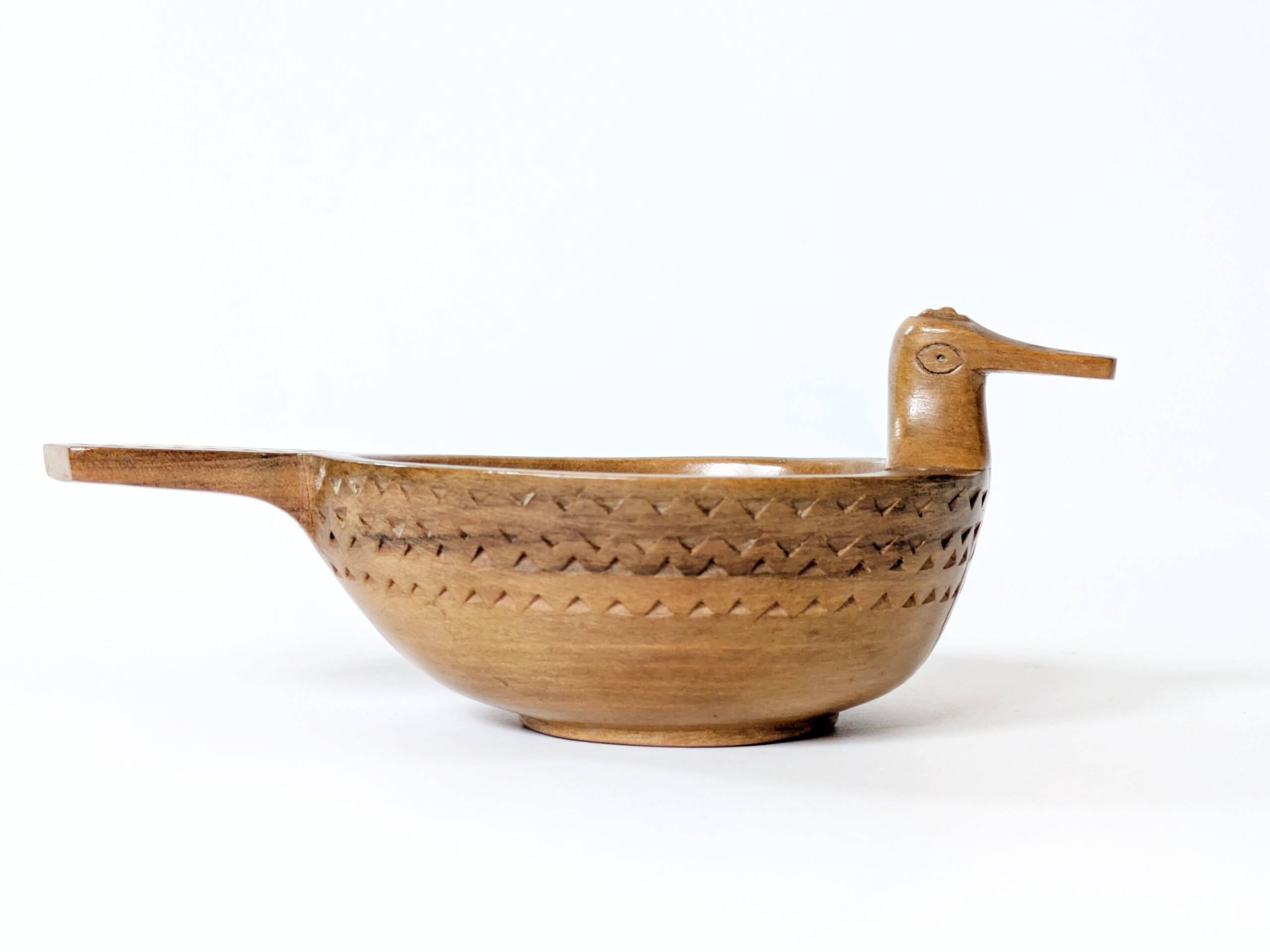 Hand-carved olive wood bowl, vintage Yugoslavian craftsmanship
