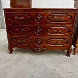 Curved Lyonnaise commode from the Louis XV period in solid walnut, late 1750s.