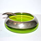 Cendrier cigare vintage en verre vert taillé et cerclage en étain