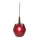 Mid century glass and teak pendant lamp, 1970s