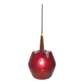 Suspension en verre et teck du milieu du siècle, années 1970