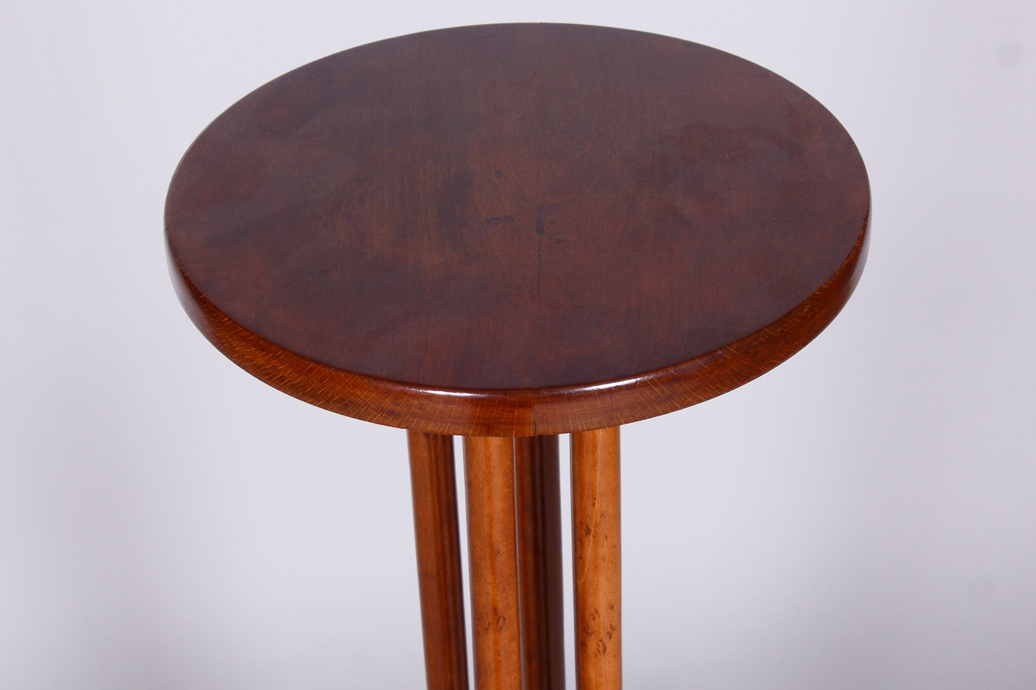 Restored art deco pedestal, beech, walnut, 1920s, czechia