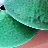 Two vintage green ceramic lampshades