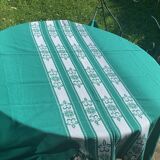 Helena Biarritz tablecloth, made in France, Basque linen, green with white embroidery, Vintage