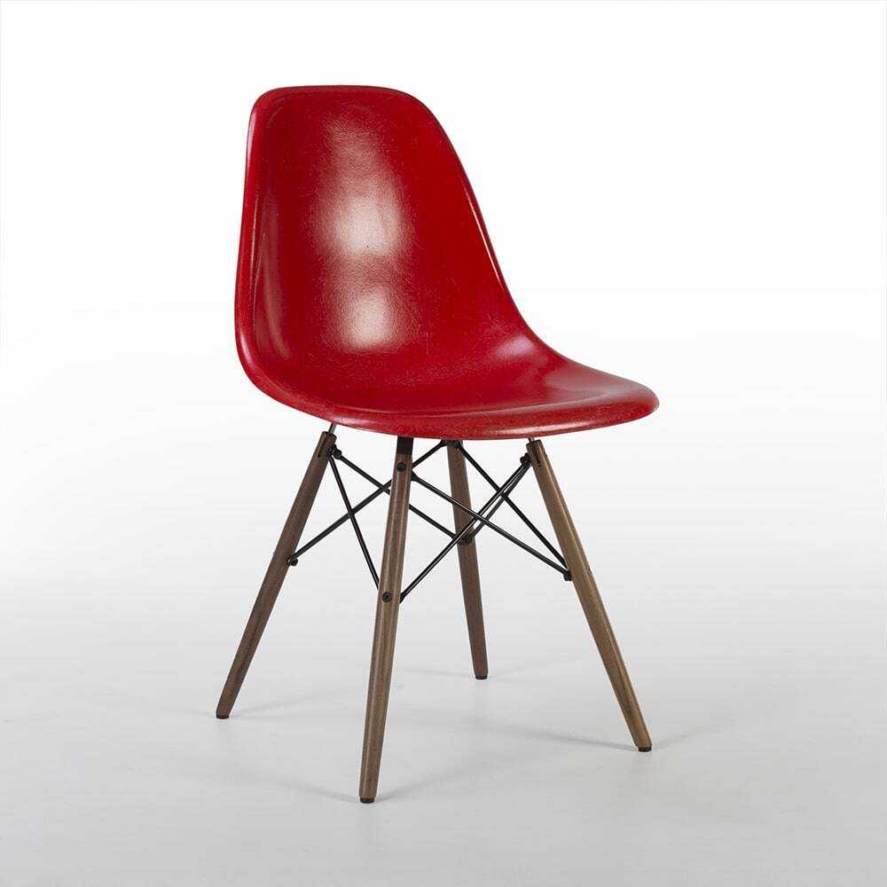 Red Herman Miller Original Eames DSW Dining Side Shell Chair