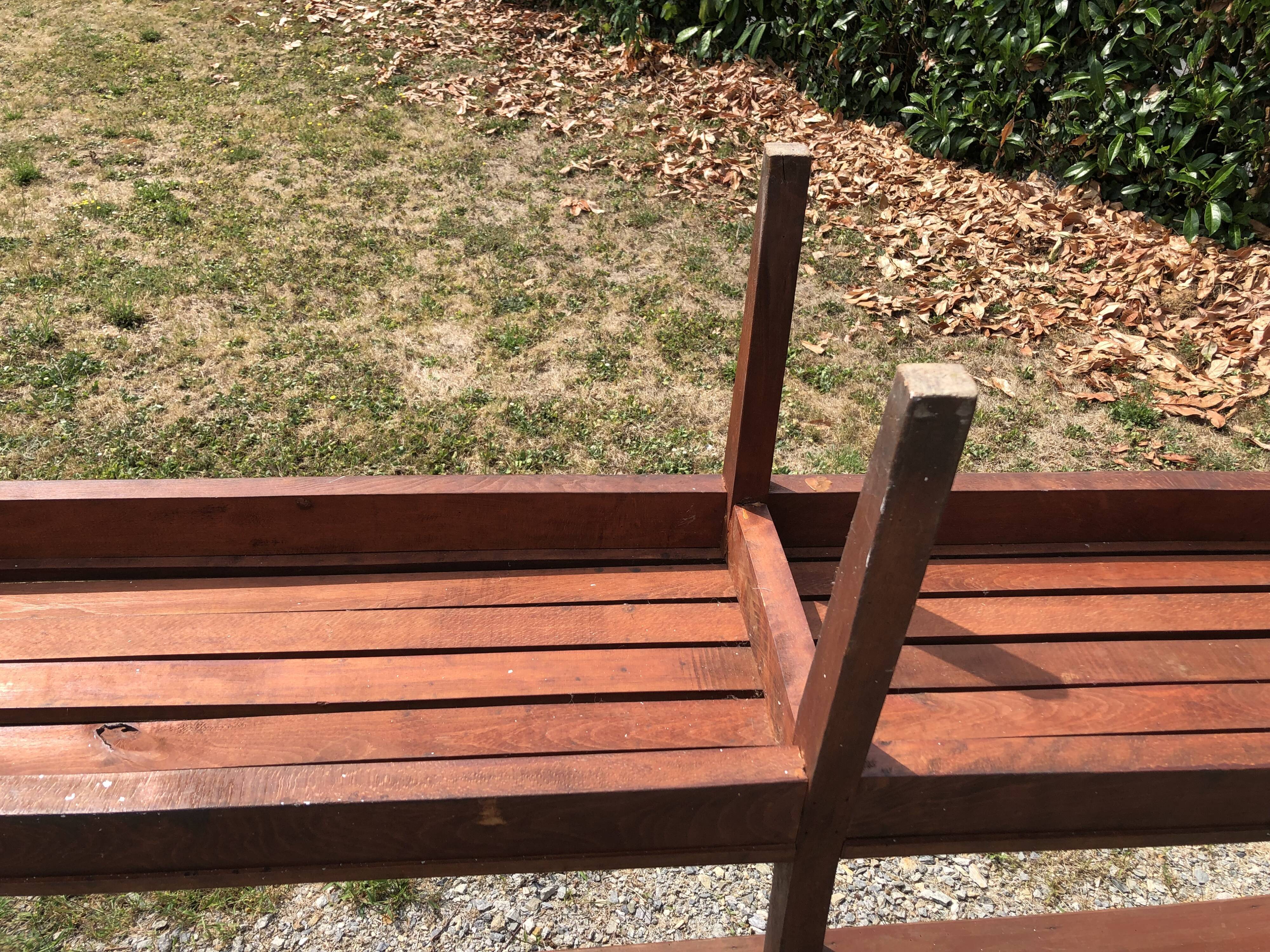 Duo of vintage church benches in solid beech