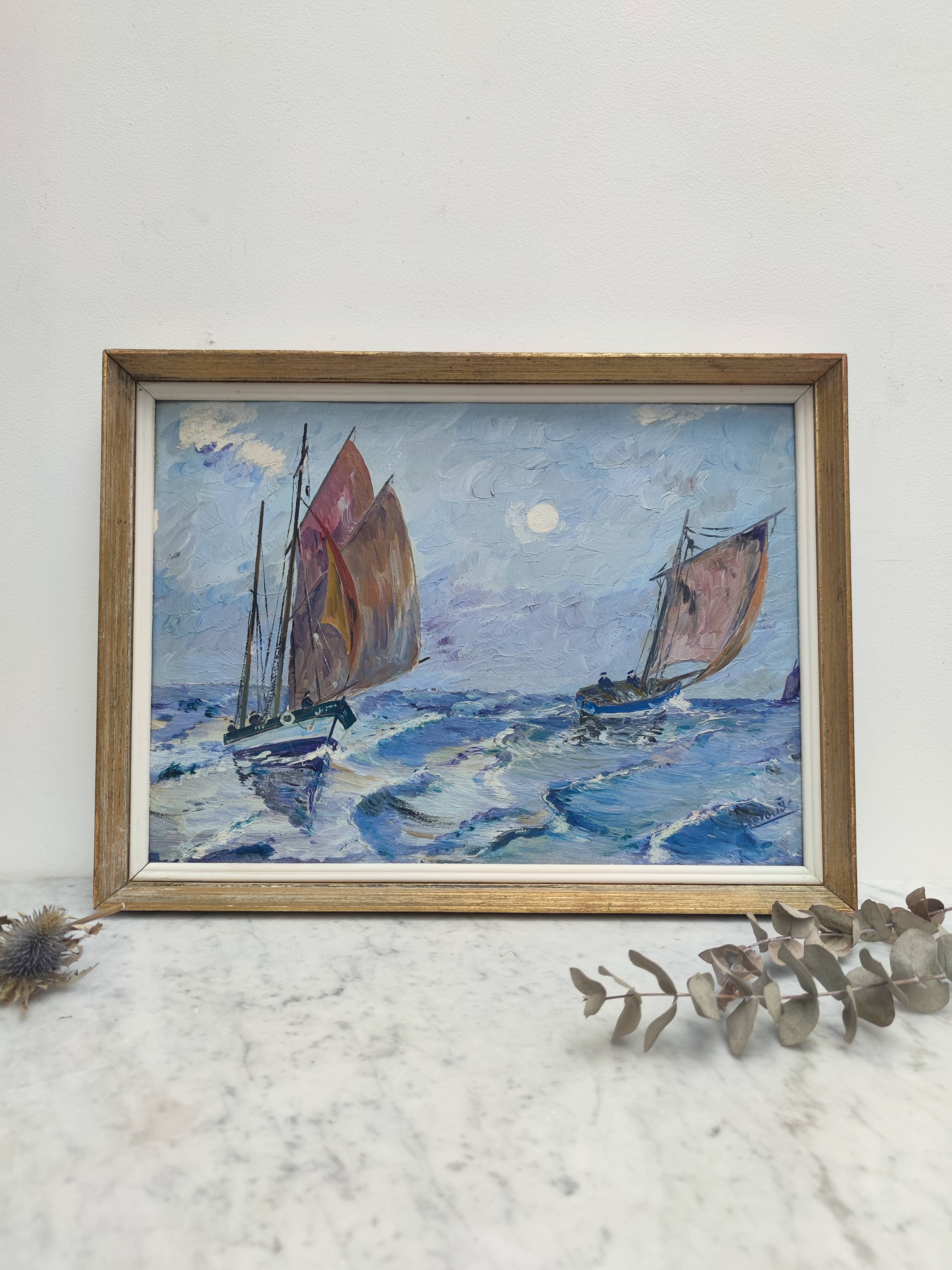 Oil on panel "sailboats"