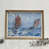 Oil on panel "sailboats"