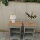 2 Louis Philippe style bedside tables reimagined in grey-green, wooden top.