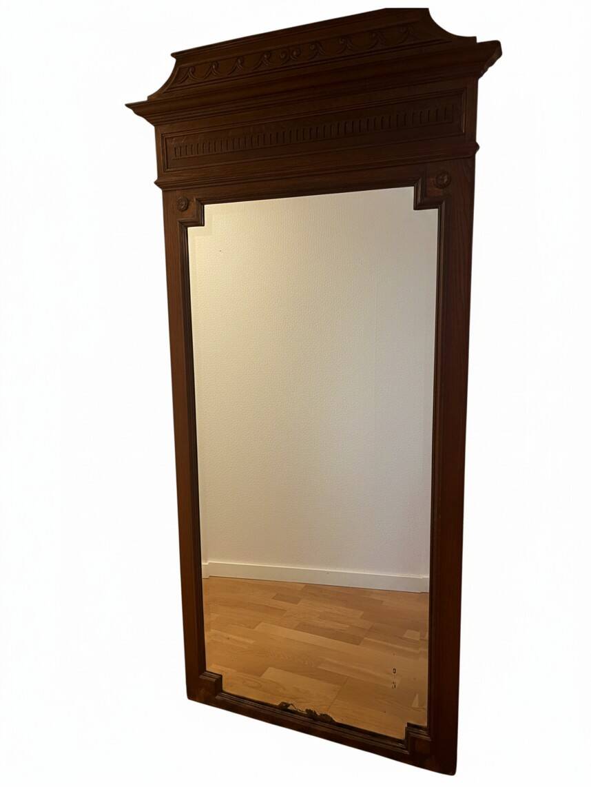 Important trumeau mirror Henri II solid oak 19th century