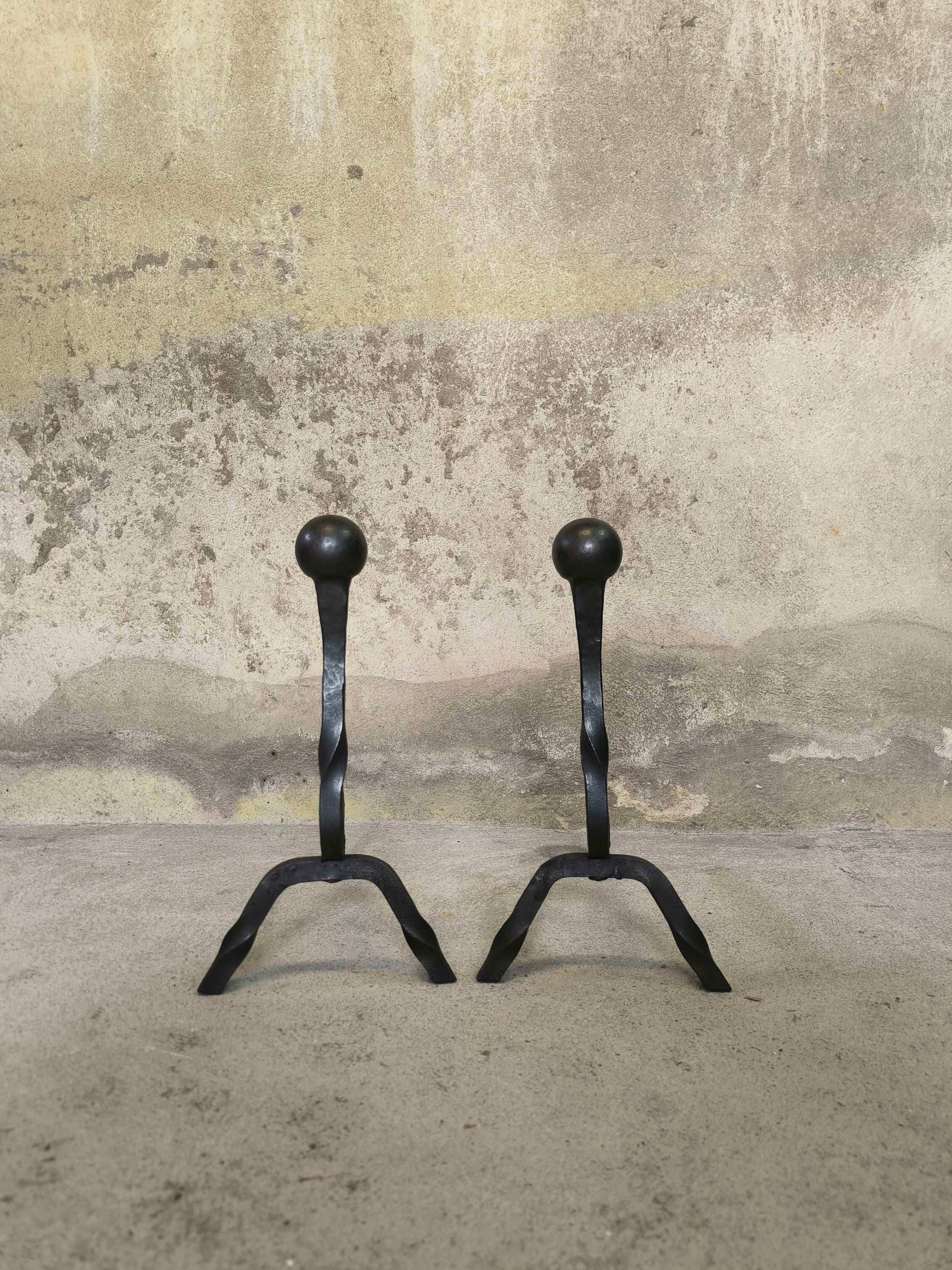 Brutalist pair of andirons