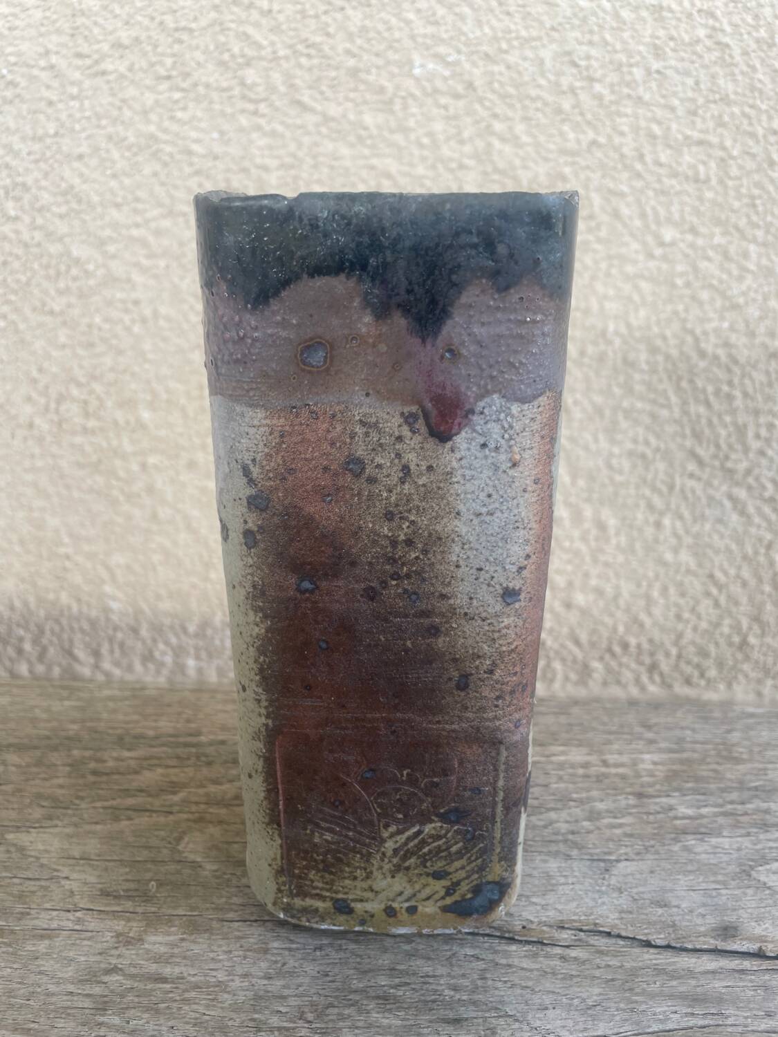 European studio ceramist. Unique vase with glaze.