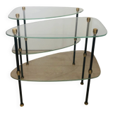 2 small side tables in glass and Bakelite with gold nuts from the 1960s.