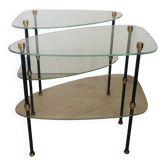 2 petites tables d’appoint en verre et Bakélite écrous dorés 1960
