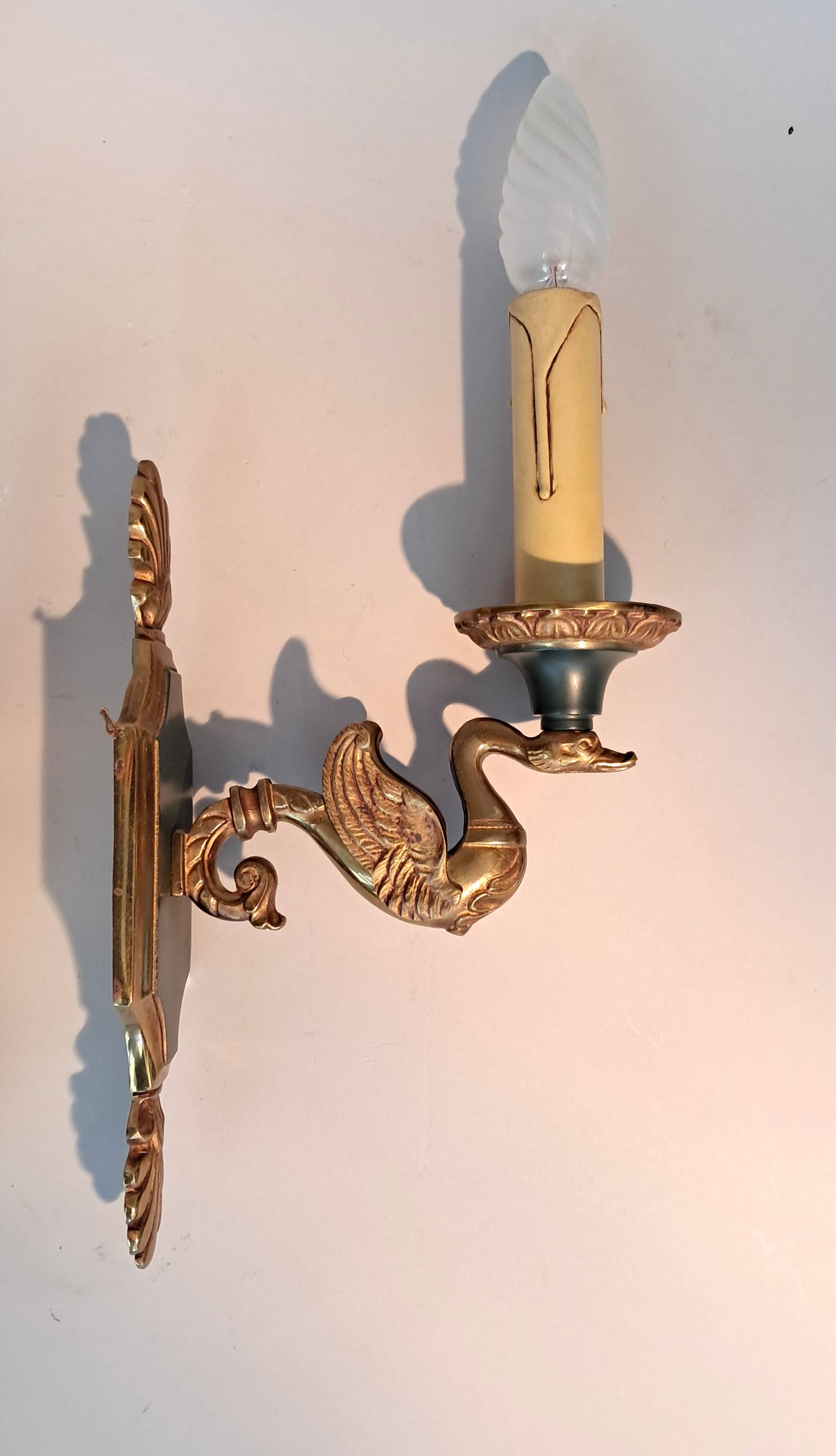 Pair of gilt bronze wall sconces by Maison Lucien Gau, Paris. Circa 1960.