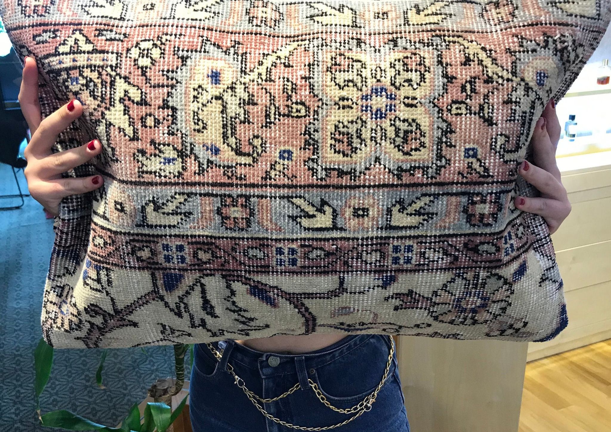 Coussin lombaire délavé vintage avec fleurs 40x60cm