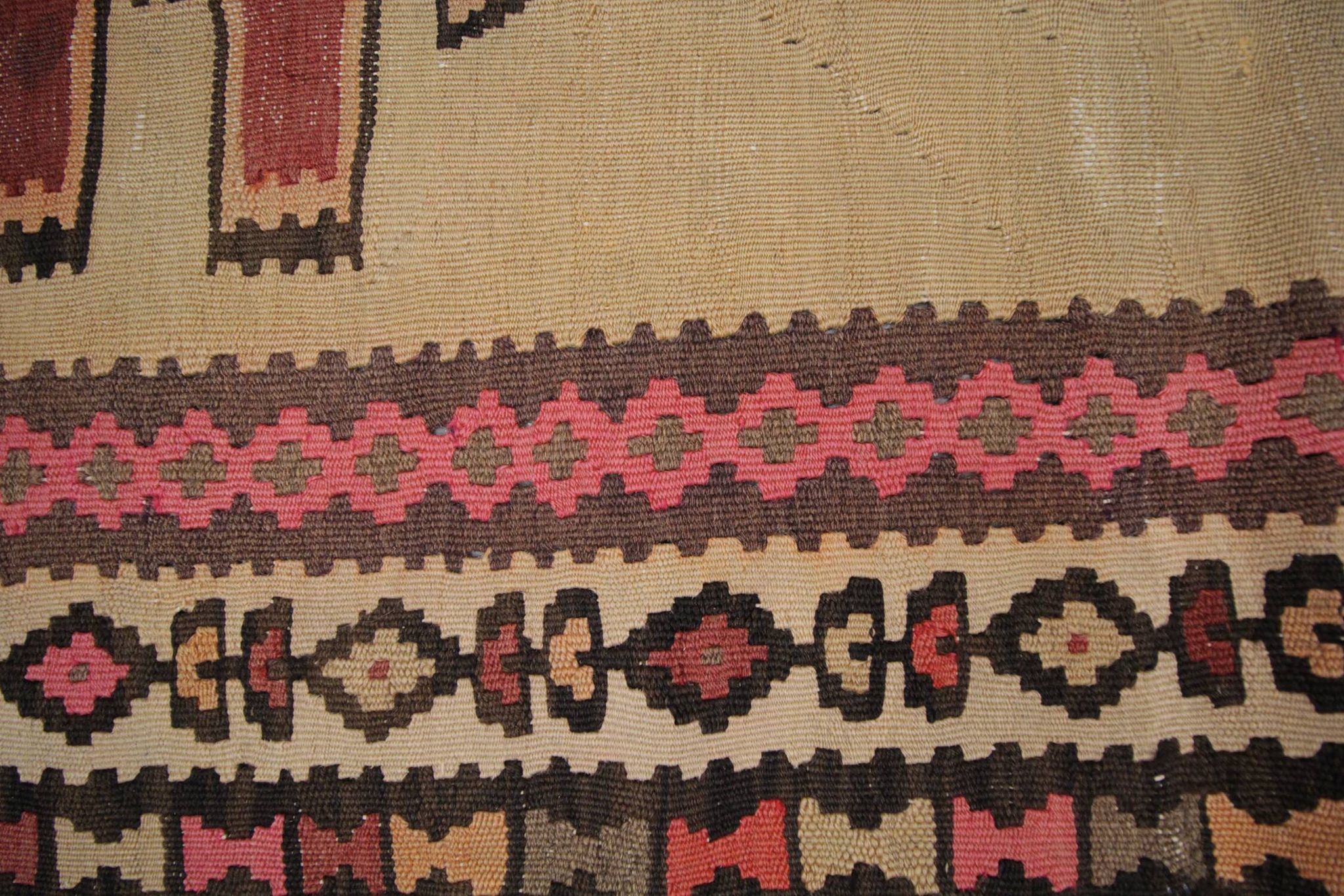 Vintage Kilim Rug 1980s Beige Terracotta Wool Flatweave 290 x 175 cm