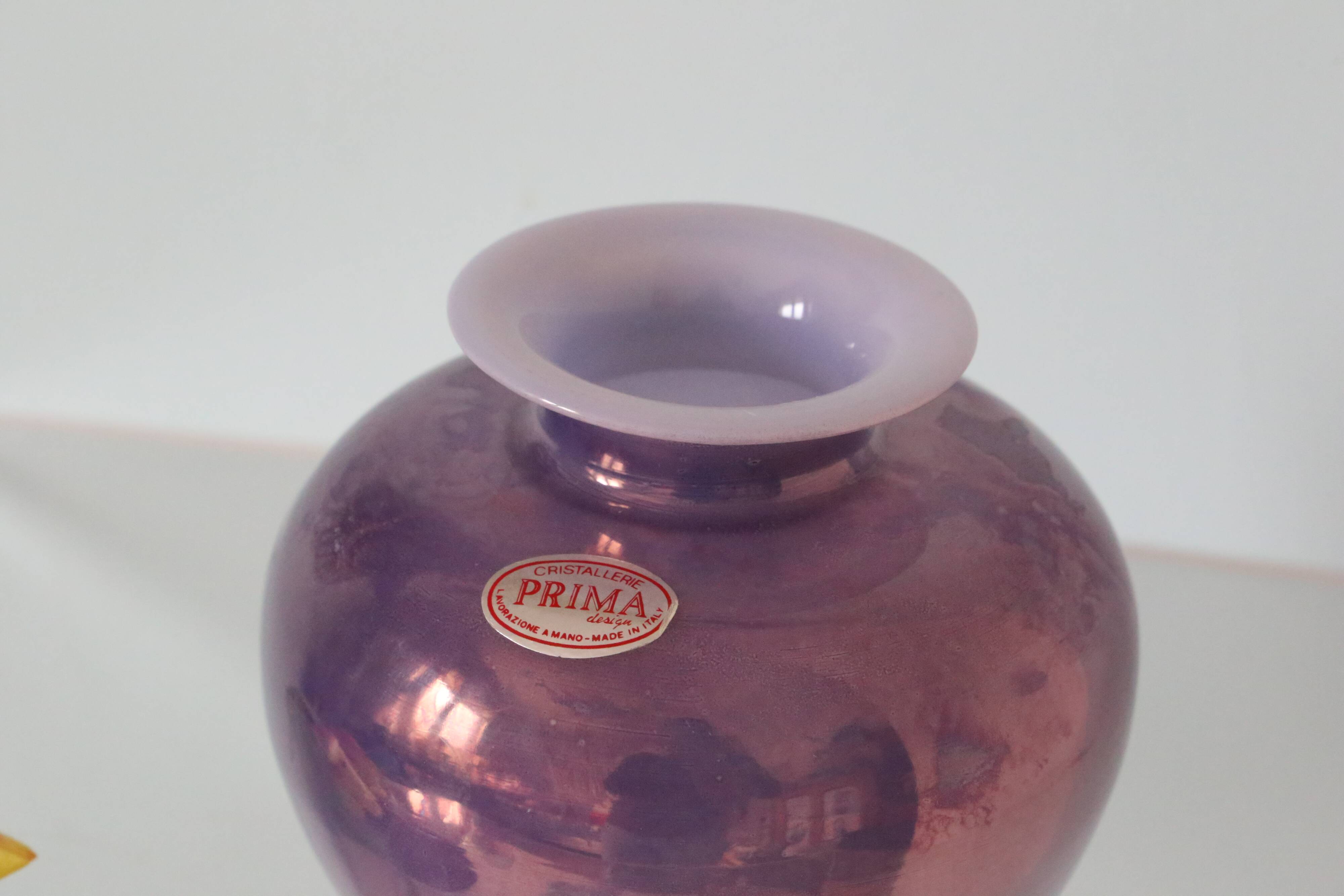 Iridescent glass ball vase, vintage, 1980