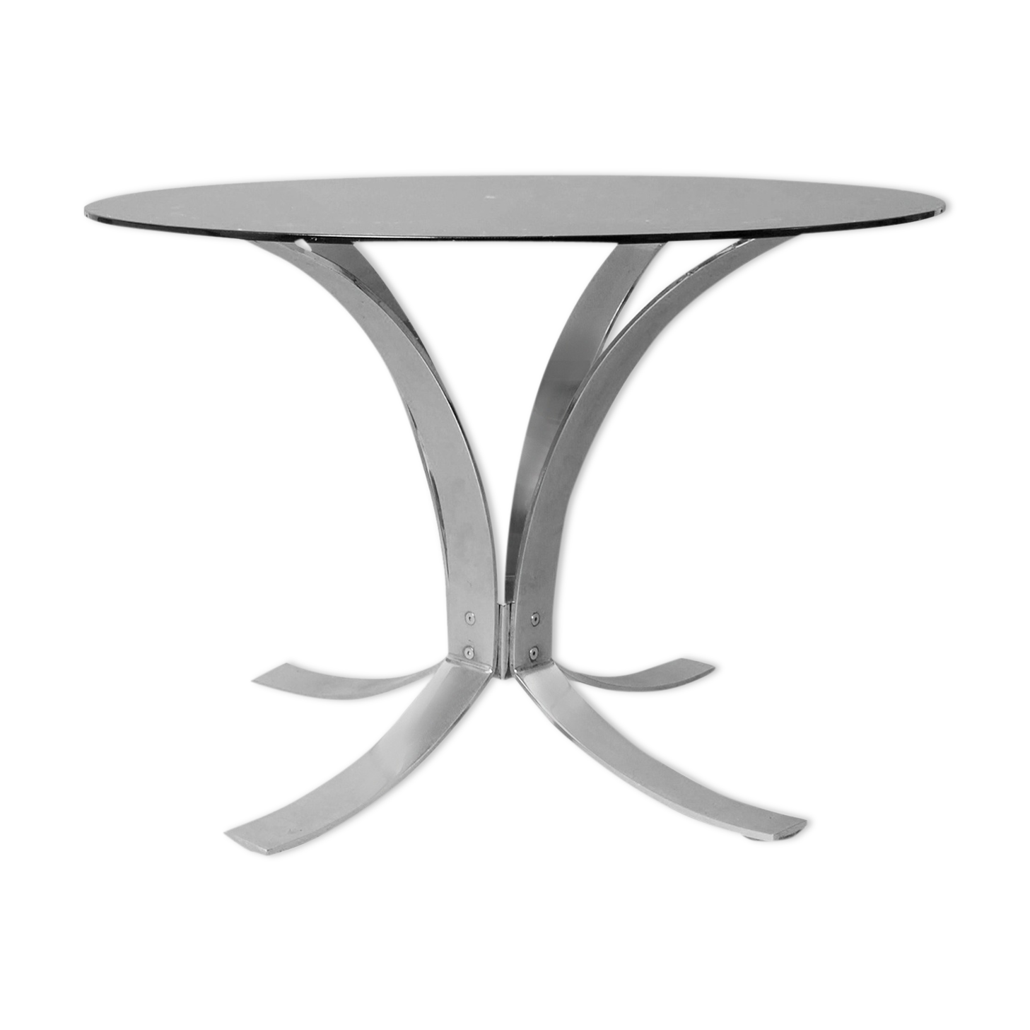 Table circulaire en métal et verre fumé 1970