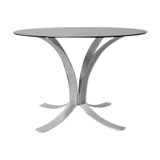 Metal circular table and smoked glass 1970