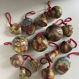 Ensemble de 15 décorations de Noël en papier mâché vintage