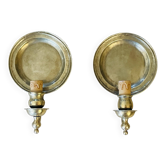 Pair of vintage wall sconces in textured brass, brutalist style.