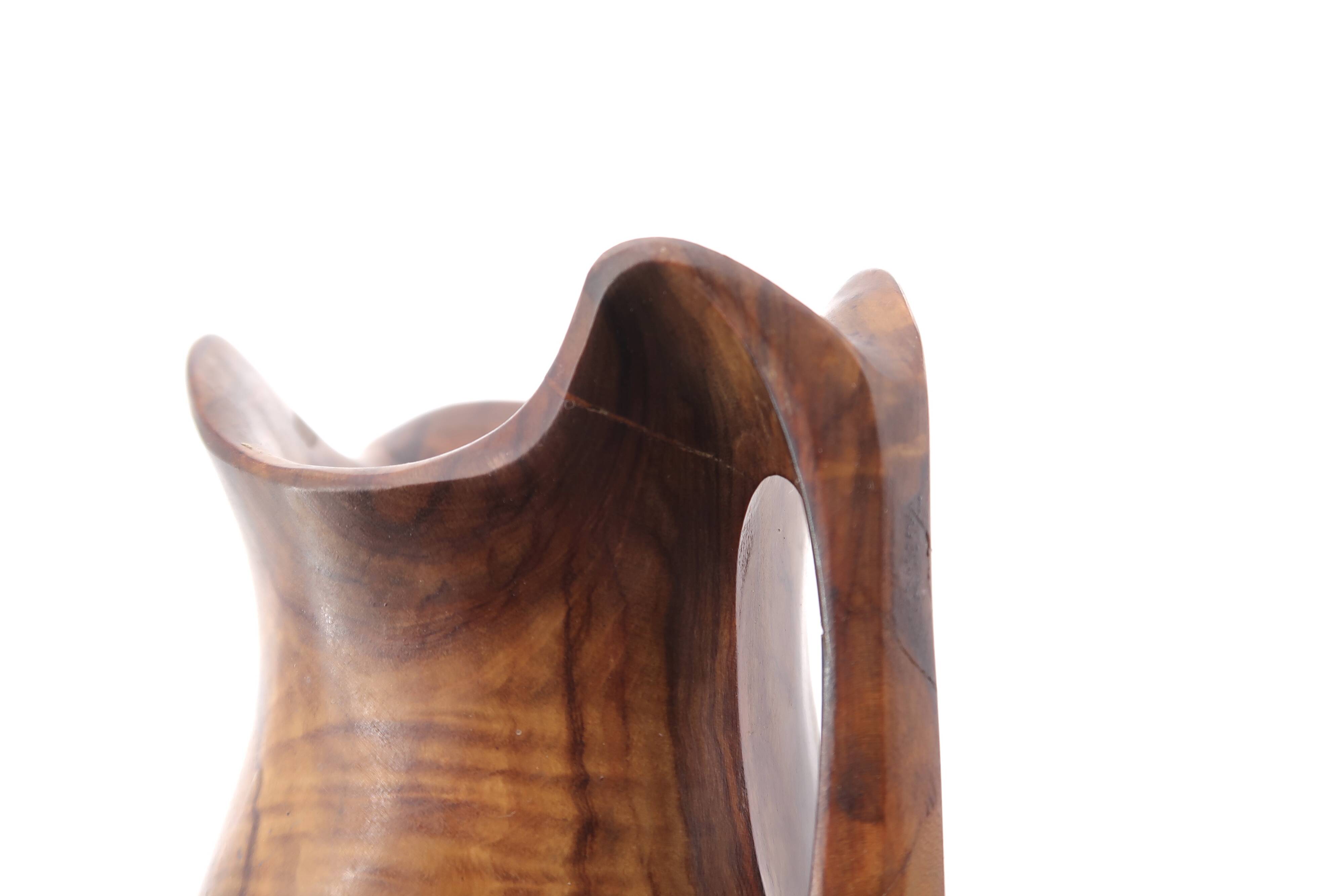 Decorative wooden pitcher signed Falcon Spain, 60s