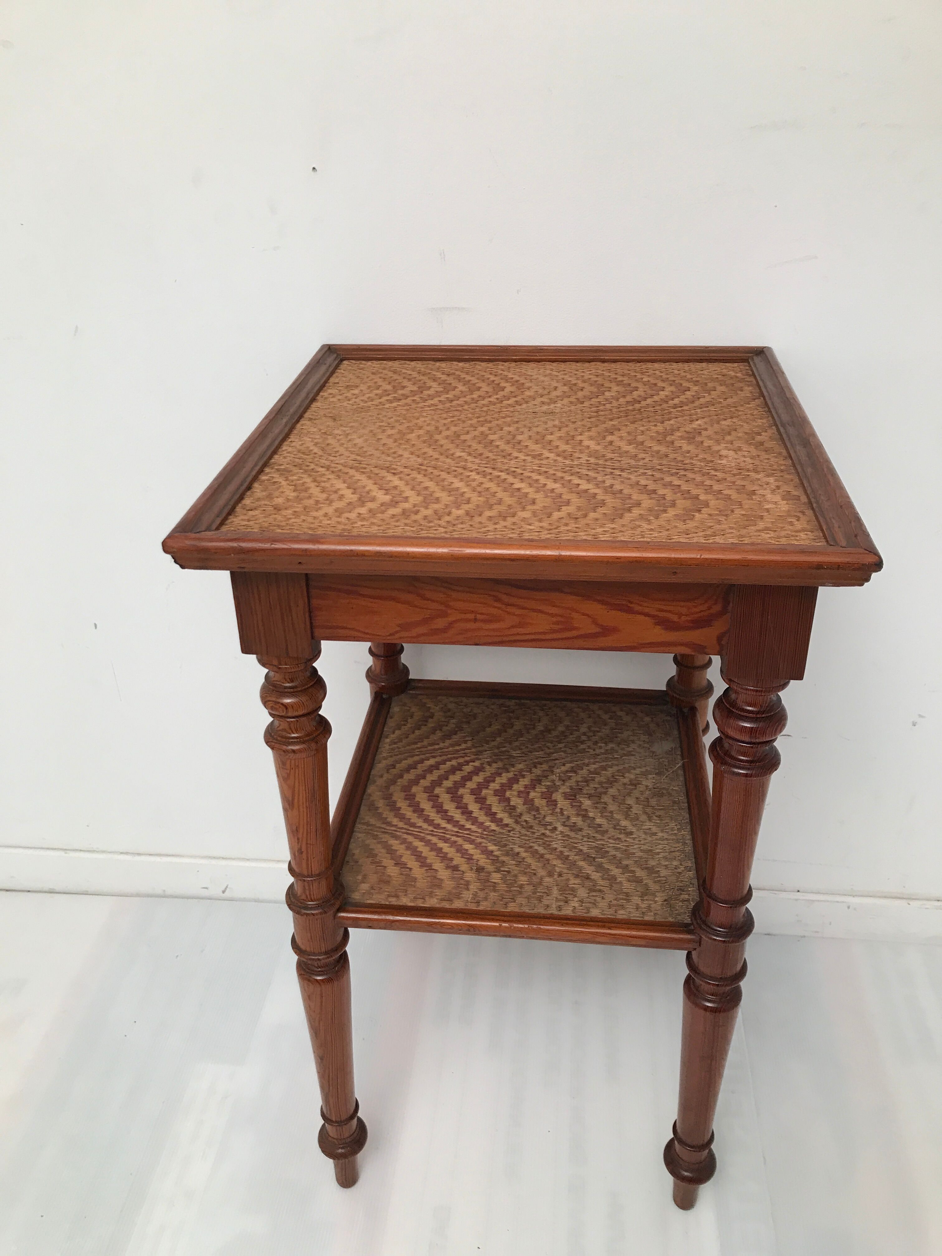 Guéridon table appoint en bois et osier vintage