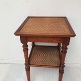 Guéridon table appoint en bois et osier vintage