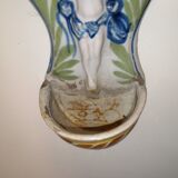 Holy water font in polychrome high-fire earthenware from Islettes, 18th century