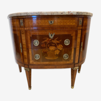 Commode en demi lune de style Louis XVI en marqueterie fin du xix siècle