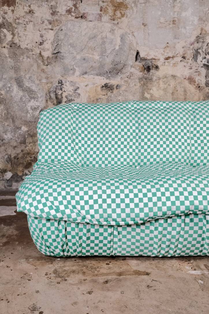 2-seater sofa in checked fabric, France, 1980