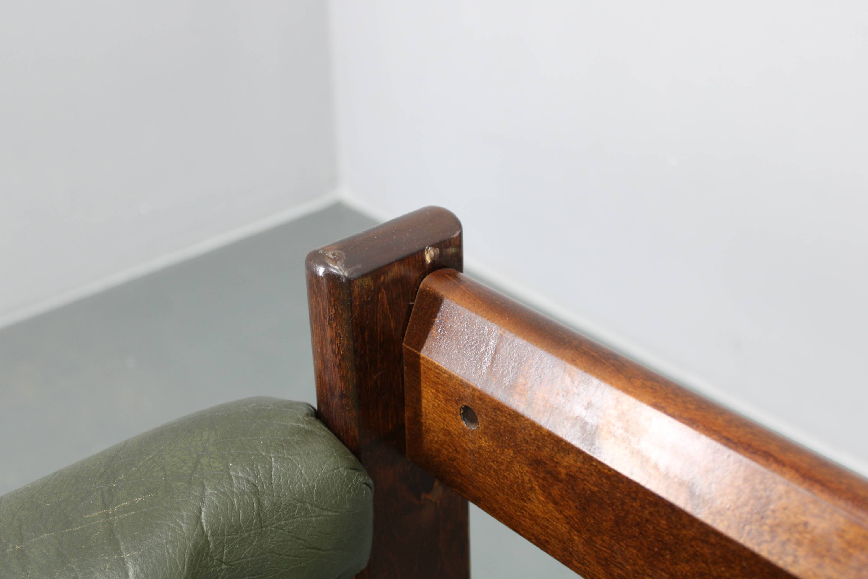 Mid-century Czechoslovak green leather sofa, 1970s