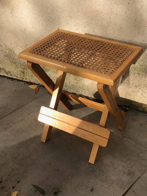 Wooden and cane bedside table