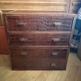 Commode à 4 tiroirs en Cuir Gauffré Façon Croco