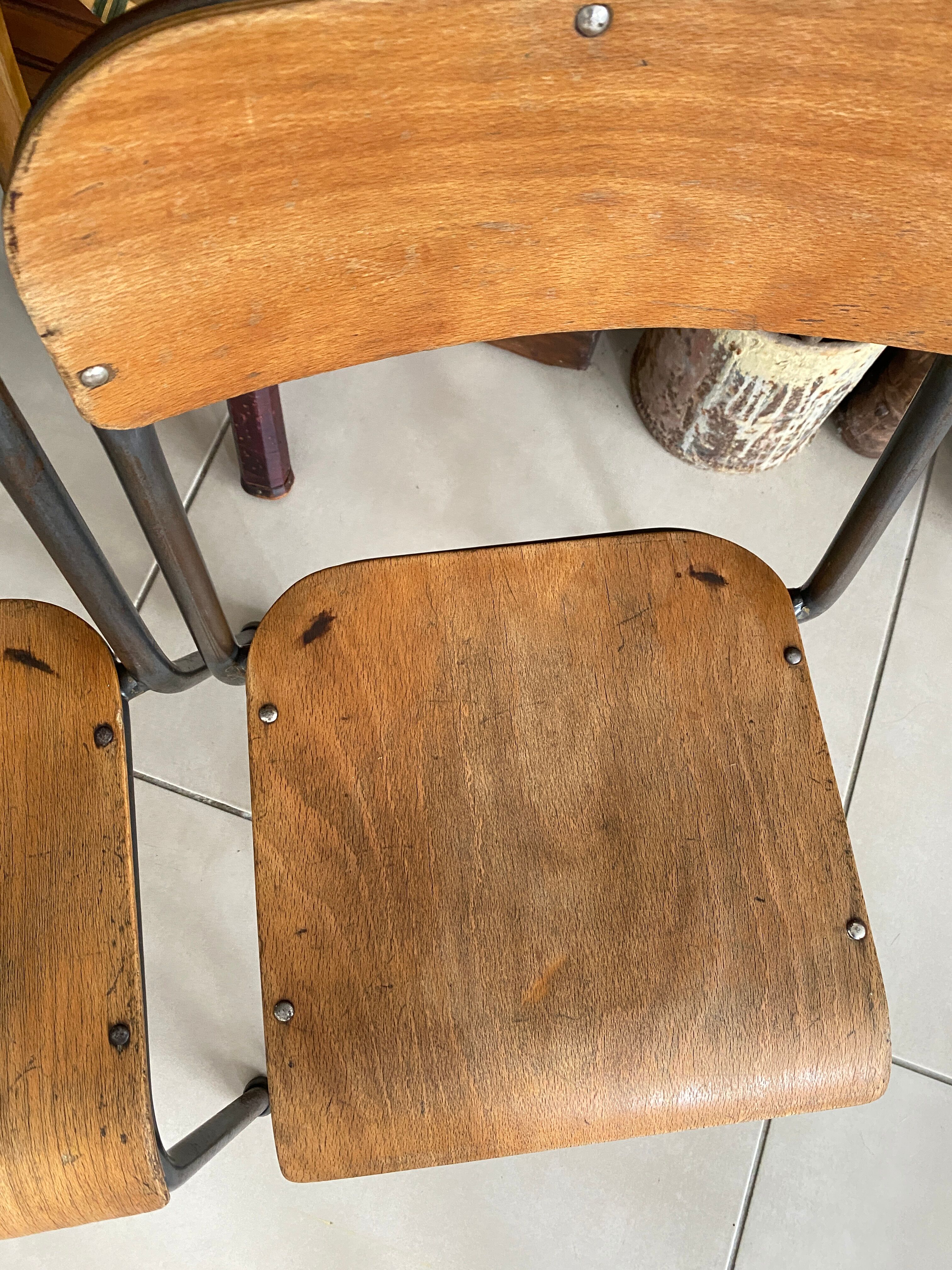 Pair of wooden and metal children's chairs