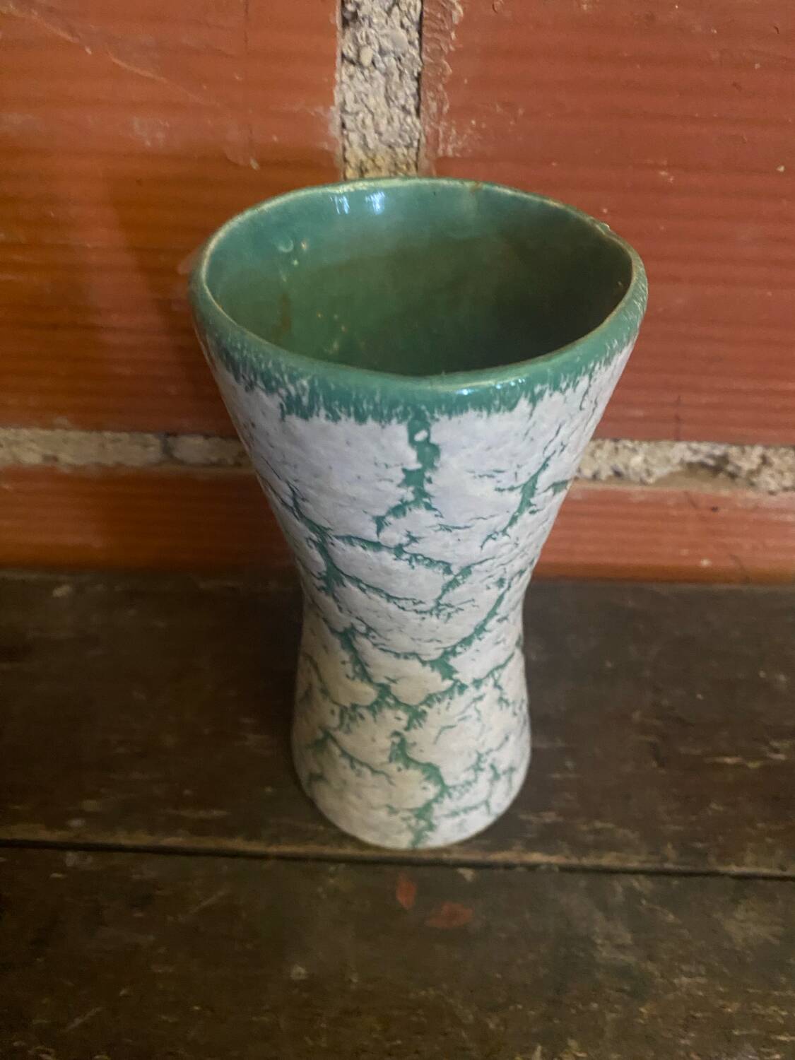 Antique Diabolo Vase VALLAURIS Cracked White & Green Ceramic Vintage