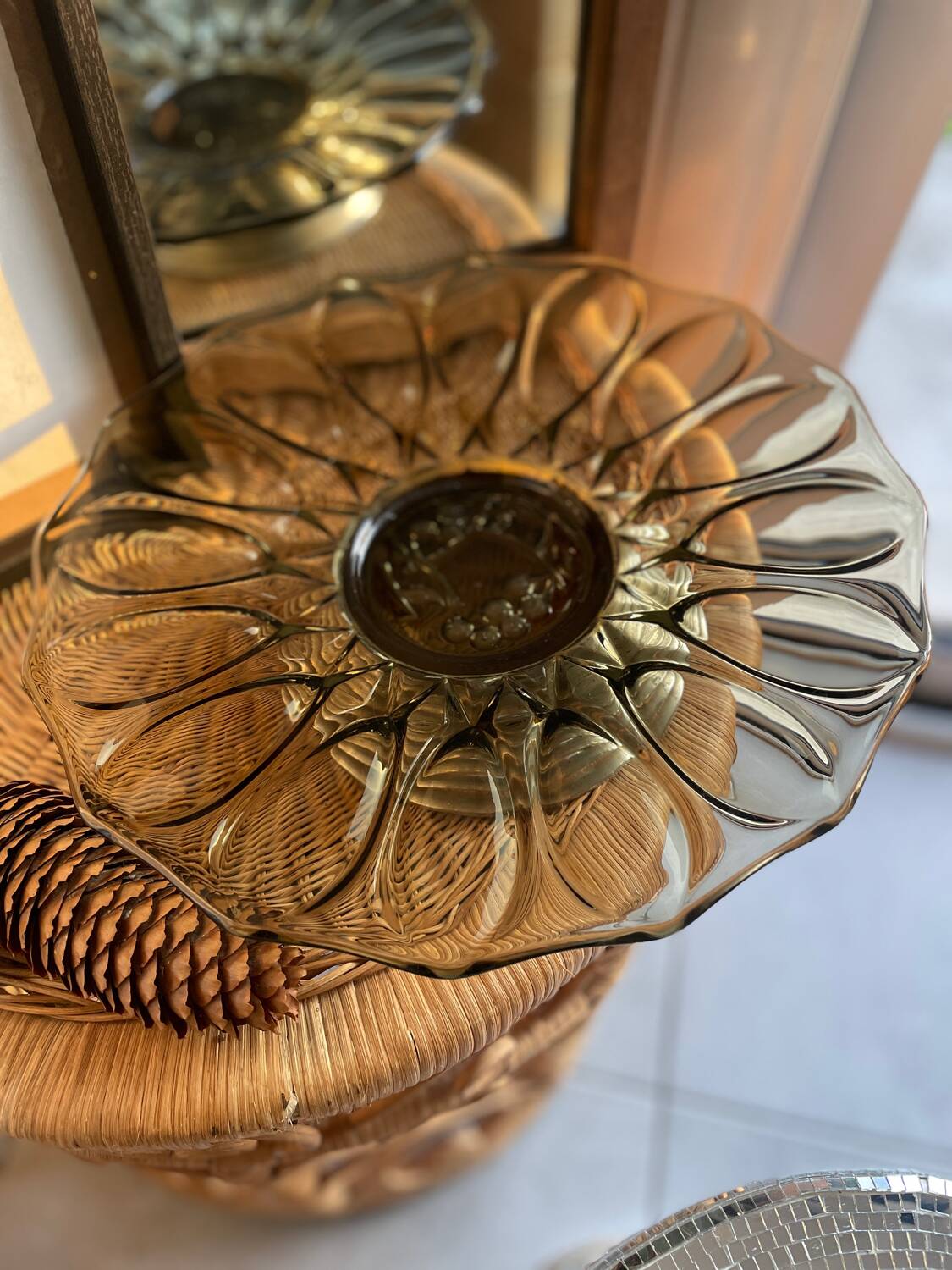 Vintage fruit bowl – 1970s, sculpted smoked glass