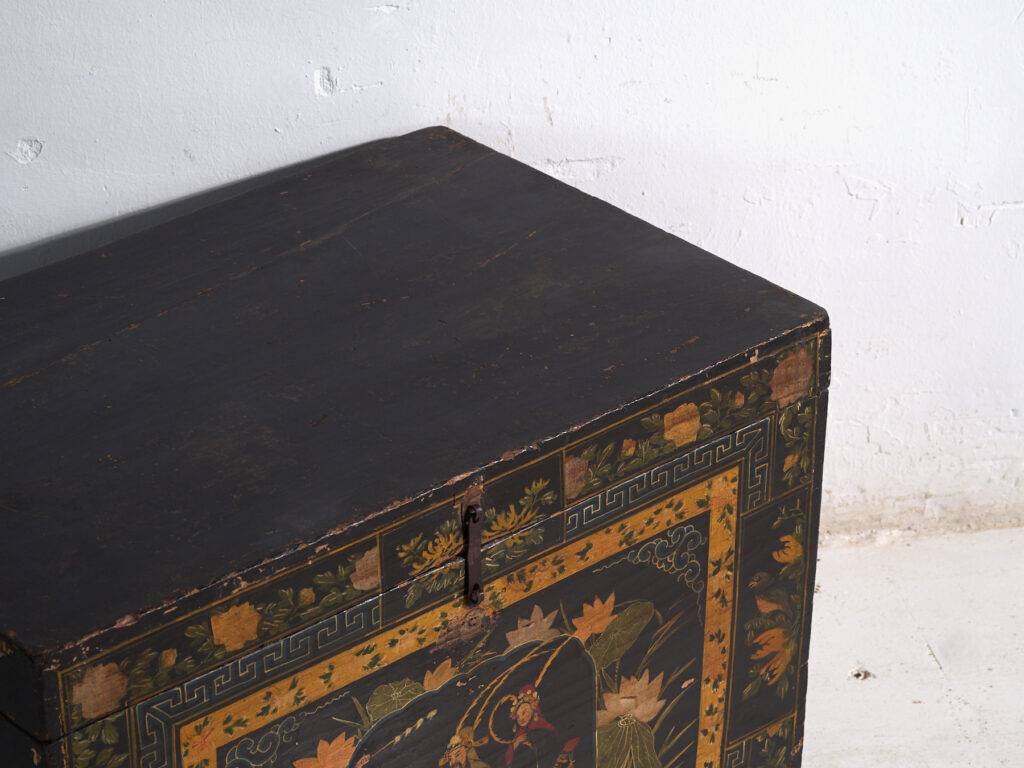 Antique black lacquered pine chest – China, circa 1900