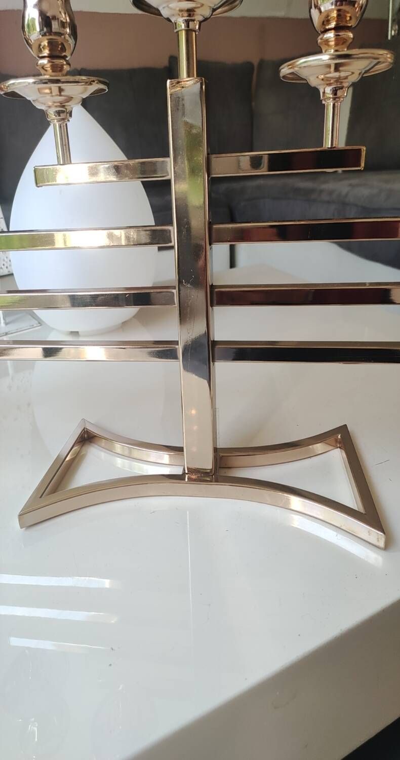 Large Aulica Menorah/Jewish Candlestick with 9 lights. In gold-plated metal.